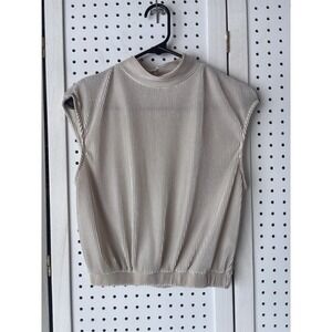 Ro+De Beige Cropped Mock Sleeveless Ribbed Cutout Tank Blouse Women's Small